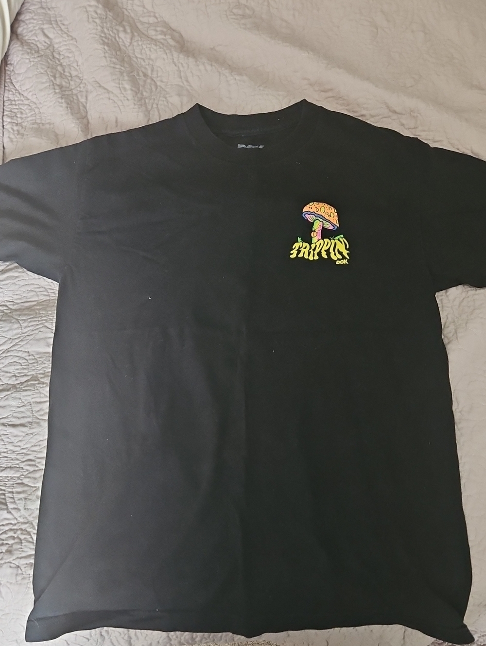 DGK Black Tee with Yellow & Orange 'Trippin' Mushroom Graphic